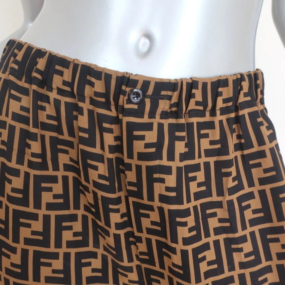 Fendi FF Logo Print Pajama Trousers Brown/Black Silk Twill Size 44 - Picture 2 of 10